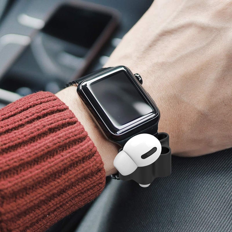 iKammo Anti-Lost Silicone Watch Strap Holder for AirPod Pro 2/AirPod 3 2 1, Airpod Watch Band Holder, Airpod Accessories Holder for Sports Exercise Working(Black+White) - Image 4